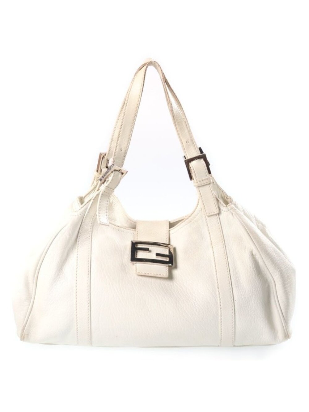 Fendi Zucchino Handbag White Leather Silver